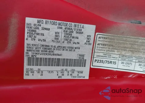 1999 Ford Explorer Sport из США, поврежденный, VIN 1FMYU22X3XUB60661